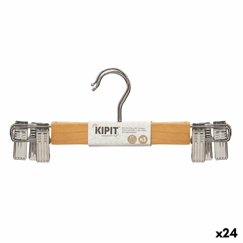 Set di Grucce Kipit 29100196 Marrone Argentato Legno Metallo 28,5 x 2,5 x 11,5 cm Pinze (24 Unità)