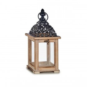 Lanterna Nero Naturale Legno 13 x 29 x 13 cm Griglia (6 Unità)