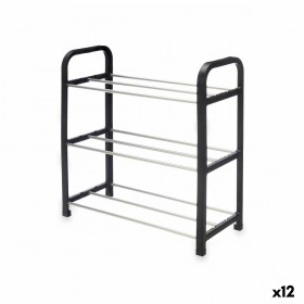 Scarpiera 3 Mensole Nero Argentato 40 x 19 x 14 cm (12 Unità)