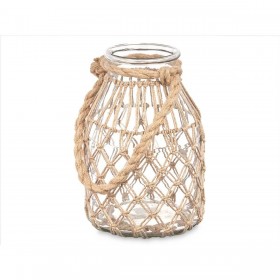 Portacandele Barattolo Trasparente Naturale Vetro Corda 17 x 25 cm (4 Unità)