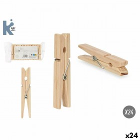 Mollette per Panni 289 Legno Metallo 7 x 1 cm 10,5 x 19 x 3 cm (24 Unità)