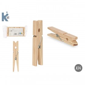 Mollette per Panni 289 Legno Metallo 7 x 1 cm 10,5 x 19 x 3 cm (24 Unità)