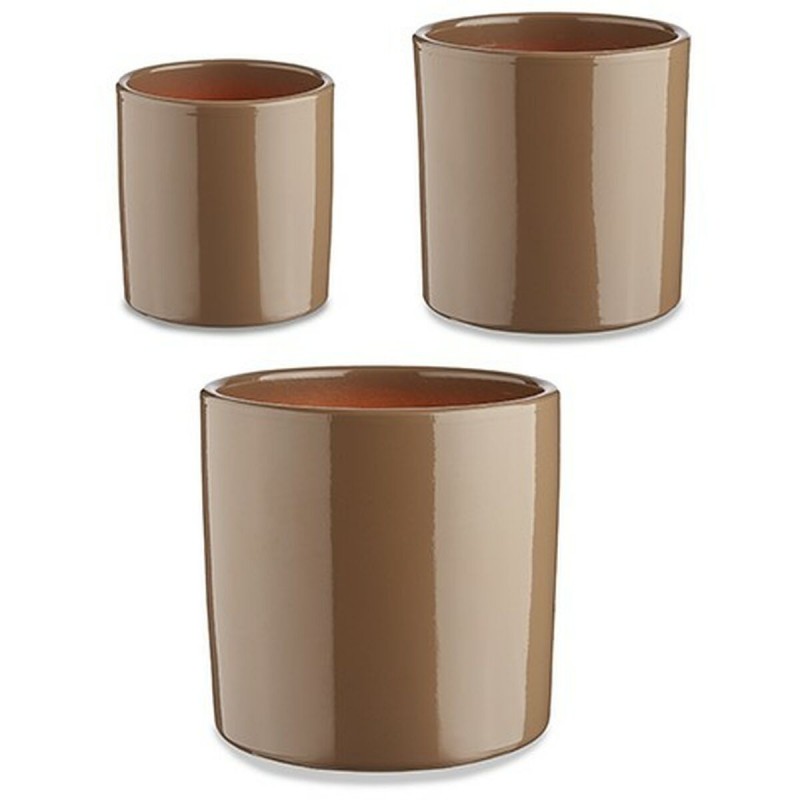 Set di Vasi Ibergarden CILINDRO-7006 Taupé Argilla Cilindro Ø 14 cm Ø 22 cm Ø 17 cm 3 Pezzi