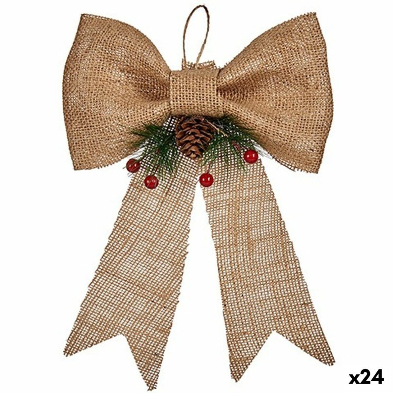Decorazione Natalizia Krist+ 65565 Marrone Rosso Verde Fibra naturale 19 x 3 x 26 cm Fiocco (24 Unità)