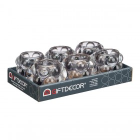 Portacandele Microsfere Grigio Cristallo 8,4 x 9 x 8,4 cm (12 Unità)