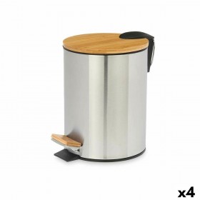 Cestino a pedale Berilo B0353S-5L Marrone Argentato Bambù Acciaio inossidabile 5 L (4 Unità)