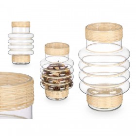 Portacandele SG-29853 Trasparente Naturale Vetro Rattan 18 x 30 x 18 cm (6 Unità)