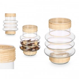Portacandele SG-29857 Trasparente Naturale Vetro Rattan 18 x 24 x 18 cm (6 Unità)