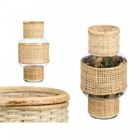Portacandele SG-29653 Trasparente Naturale Vetro Rattan 15,5 x 31 x 15,5 cm (6 Unità)