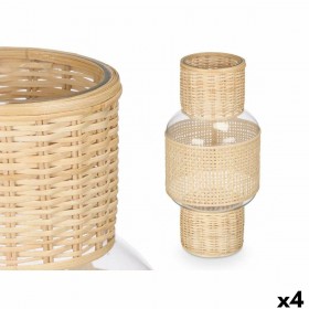 Portacandele SG-29652 Trasparente Naturale Vetro Rattan 18 x 38 x 18 cm (4 Unità)