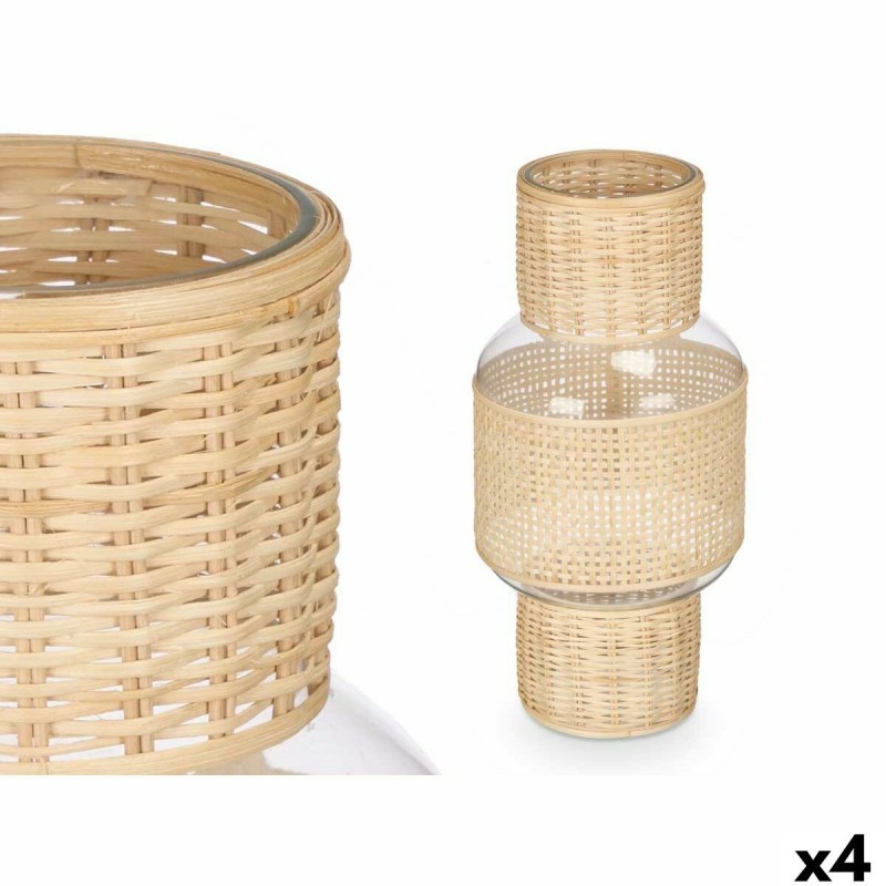 Portacandele SG-29652 Trasparente Naturale Vetro Rattan 18 x 38 x 18 cm (4 Unità)