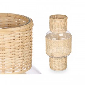 Portacandele SG-29652 Trasparente Naturale Vetro Rattan 18 x 38 x 18 cm (4 Unità)