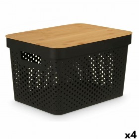 Scatola Multiuso Kinvara CH52970 (24) Marrone Nero Bambù polipropilene 35,7 x 22 x 26,2 cm (4 Unità)