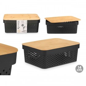 Scatola Multiuso Kinvara CH52980 (26) Marrone Nero Bambù polipropilene 35,7 x 14 x 26,2 cm (6 Unità)