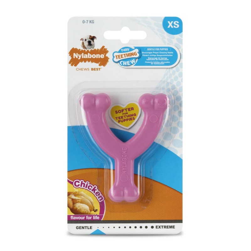 Giocattolo da mordere per cani Nylabone WISHBONE Rosa Pollo XS