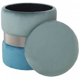 Puff Alexandra House Living Azzurro Argentato Velluto Legno 7 x 43 x 37 cm