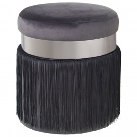Puff Alexandra House Living Nero Grigio Velluto Legno 7 x 44 x 40 cm