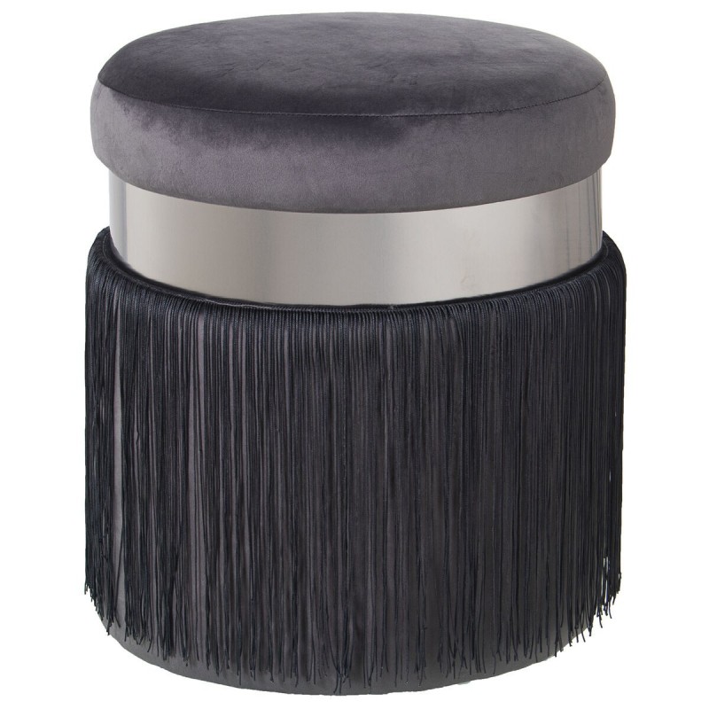 Puff Alexandra House Living Nero Grigio Velluto Legno 7 x 44 x 40 cm