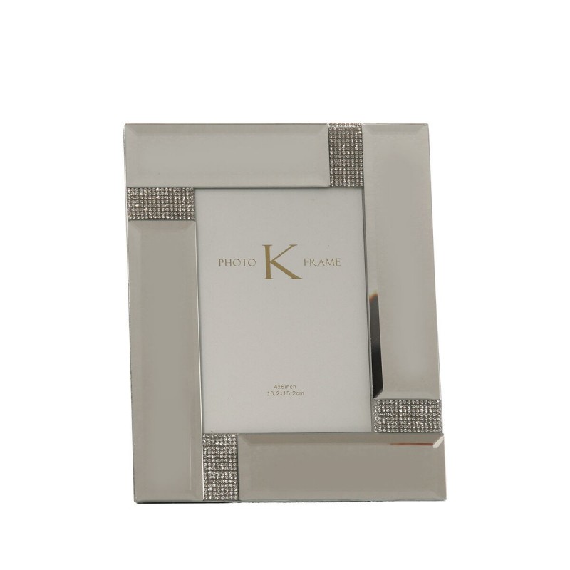 Cornice Portafoto Alexandra House Living Grigio Cristallo Specchio 18 x 23 x 2 cm