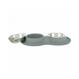 Ciotola per cani Trixie Grigio Acciaio inossidabile Ø 16 cm Doppia 2 × 0,4 L 40 × 5 × 23 cm (2 Unità)