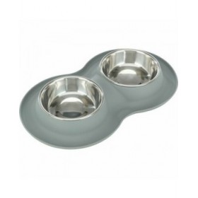 Ciotola per cani Trixie Grigio Acciaio inossidabile Ø 16 cm Doppia 2 × 0,4 L 40 × 5 × 23 cm (2 Unità)