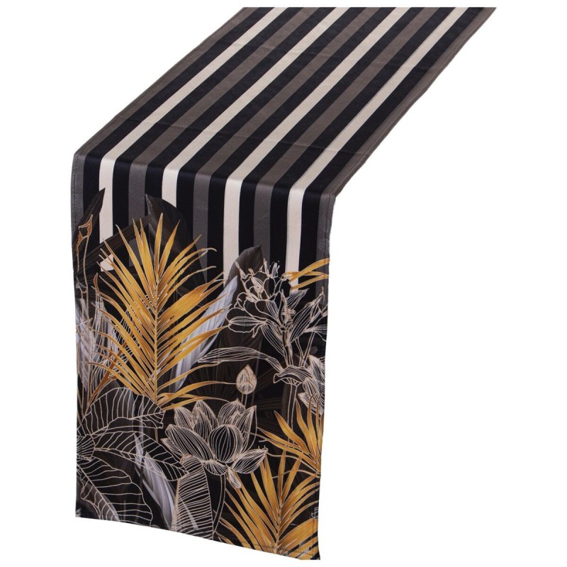 Runner da Tavolo Alexandra House Living Nero Ocra Tessile 180 x 30 cm Fogli Velluto