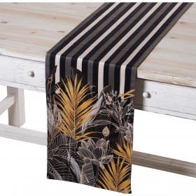 Runner da Tavolo Alexandra House Living Nero Ocra Tessile 180 x 30 cm Fogli Velluto