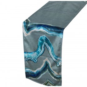 Runner da Tavolo Alexandra House Living Azzurro Grigio Tessile 180 x 30 cm Velluto Ricamo