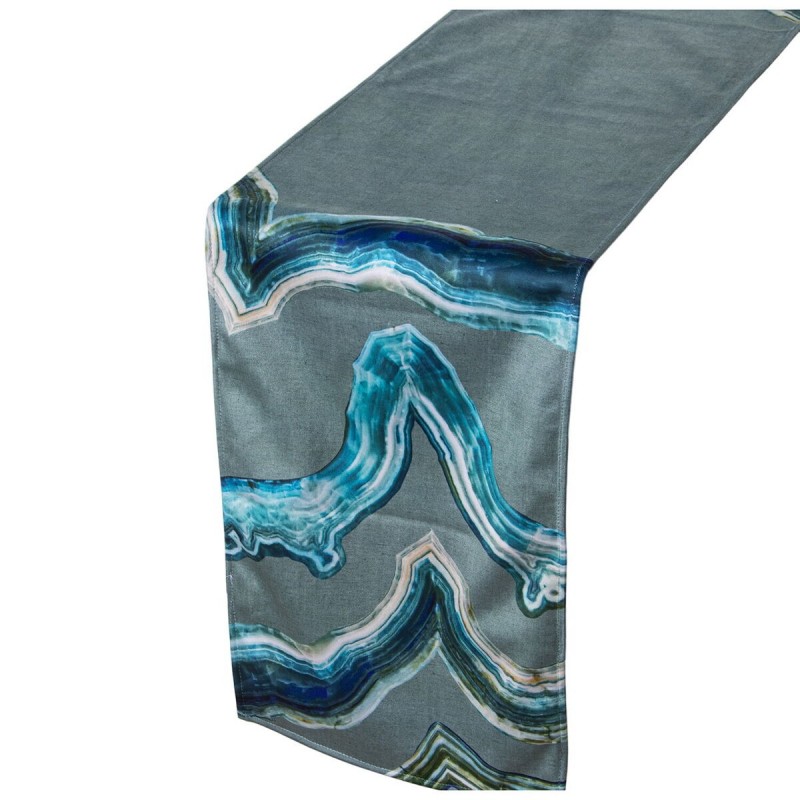 Runner da Tavolo Alexandra House Living Azzurro Grigio Tessile 180 x 30 cm Velluto Ricamo