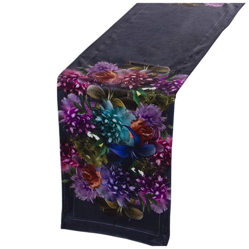 Runner da Tavolo Alexandra House Living Nero Tessile 180 x 30 cm Velluto Floreale