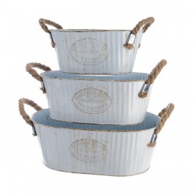 Set di vasi da fiori Decoris Bianco Metallo Corda Zinco Ovale Con manici (3 Pezzi)