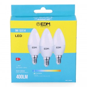 Confezione da 3 lampadine LED EDM 98205 G 35 W 5 W 50 W E14 400 lm Ø 3,6 x 10 cm (6400 K)