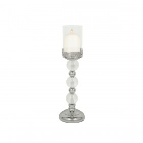 Portacandele Romimex Argentato Metallo Vetro 12 x 40 x 12 cm Calice