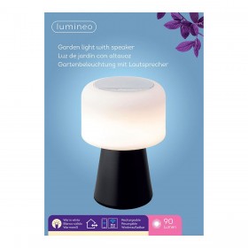 Lampada LED con altoparlante Bluetooth e caricabatterie senza fili Lumineo 894415 Nero Ricaricabile