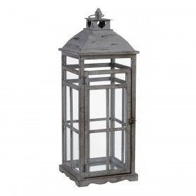 Lanterna 28 x 28 x 75 cm Portacandele Grigio Legno di abete (2 Unità)