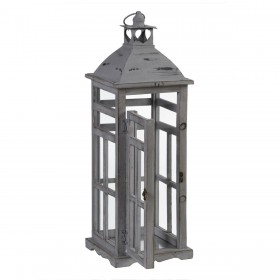 Lanterna 28 x 28 x 75 cm Portacandele Grigio Legno di abete (2 Unità)