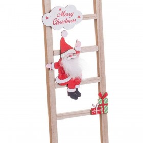 Decorazione Natalizia Multicolore Legno Scala Babbo Natale 12 x 1,8 x 42 cm