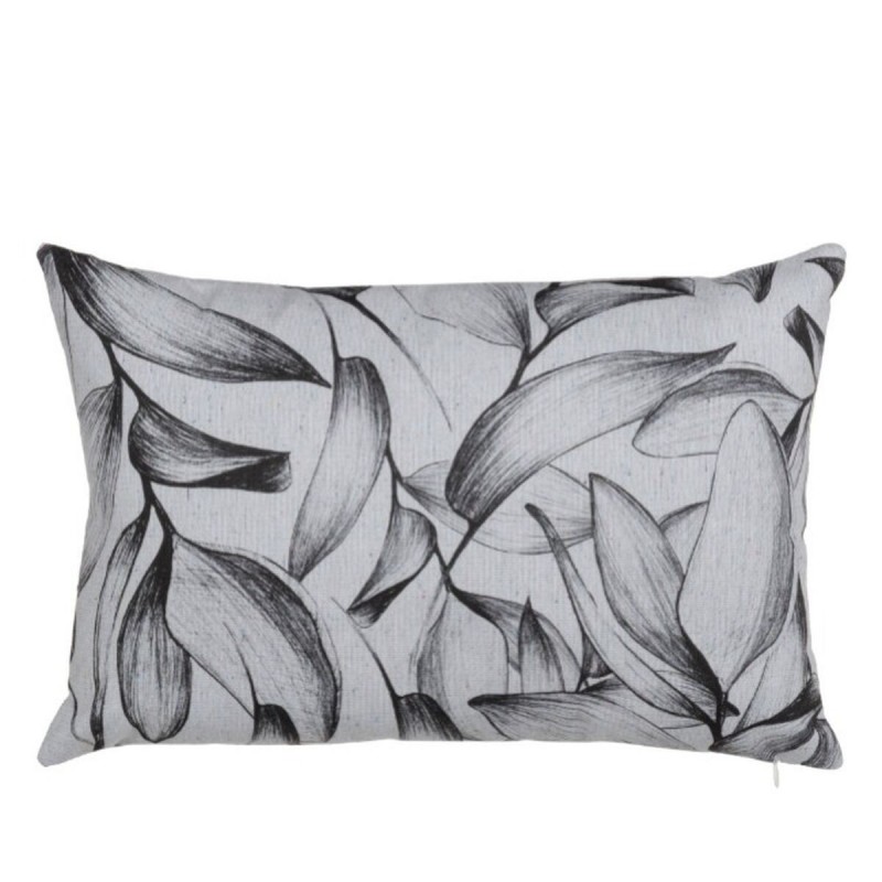 Cuscino Poliestere Cotone Bianco Nero Fogli 45 x 30 cm