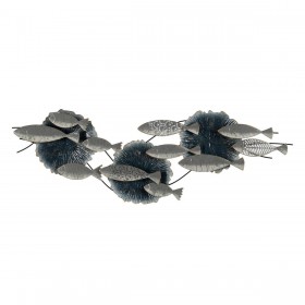 Decorazione da Parete Azzurro Argentato Ferro Pesci 127,6 x 6,4 x 42,5 cm