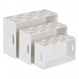 Set di Scatole Decorative Bianco Naturale Legno di paulownia 44 x 31 x 18 cm (3 Pezzi)