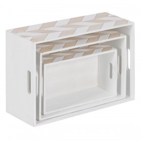 Set di Scatole Decorative Bianco Naturale Legno di paulownia 44 x 31 x 18 cm (3 Pezzi)