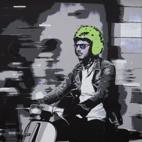 Quadro Bianco Nero Verde Vespa 103 x 6 x 83 cm