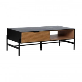 Tavolino da Caffè ORLEANS Nero Naturale Ferro Legno MDF 124 x 60 x 43,5 cm