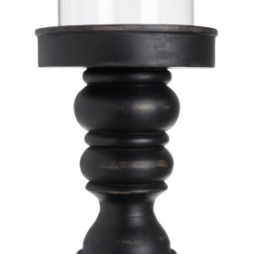 Portacandele Nero Legno Cristallo 12 x 12 x 47 cm