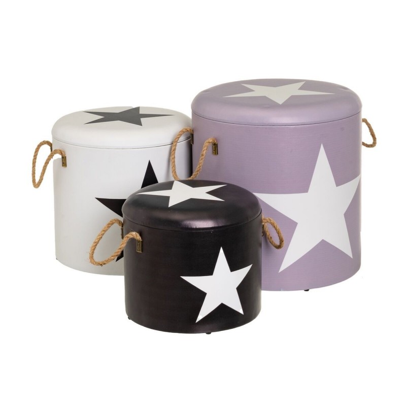 Sgabello con portaoggetti Bianco Nero Viola 40 x 40 x 42 cm