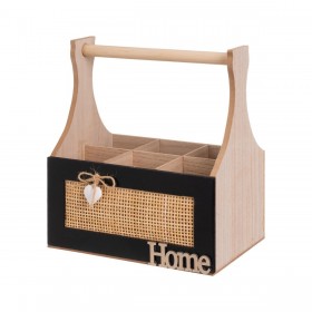 Cestino HEARTS Bianco Nero Naturale Legno Canna Legno MDF 25 x 17 x 28 cm