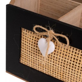 Cestino HEARTS Bianco Nero Naturale Legno Canna Legno MDF 25 x 17 x 28 cm