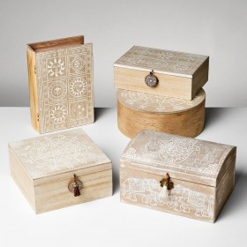 Set di Cestini Bianco Naturale Legno MDF 26 x 26 x 10 cm