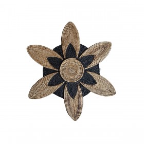 Decorazione da Parete Romimex Nero Naturale Fibra di banana Fiore 70 x 70 x 3 cm