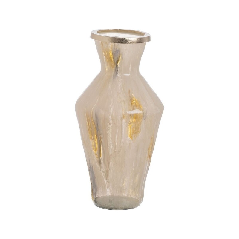 Vaso Beige Dorato Alluminio Cristallo 25,5 x 25,5 x 48 cm
